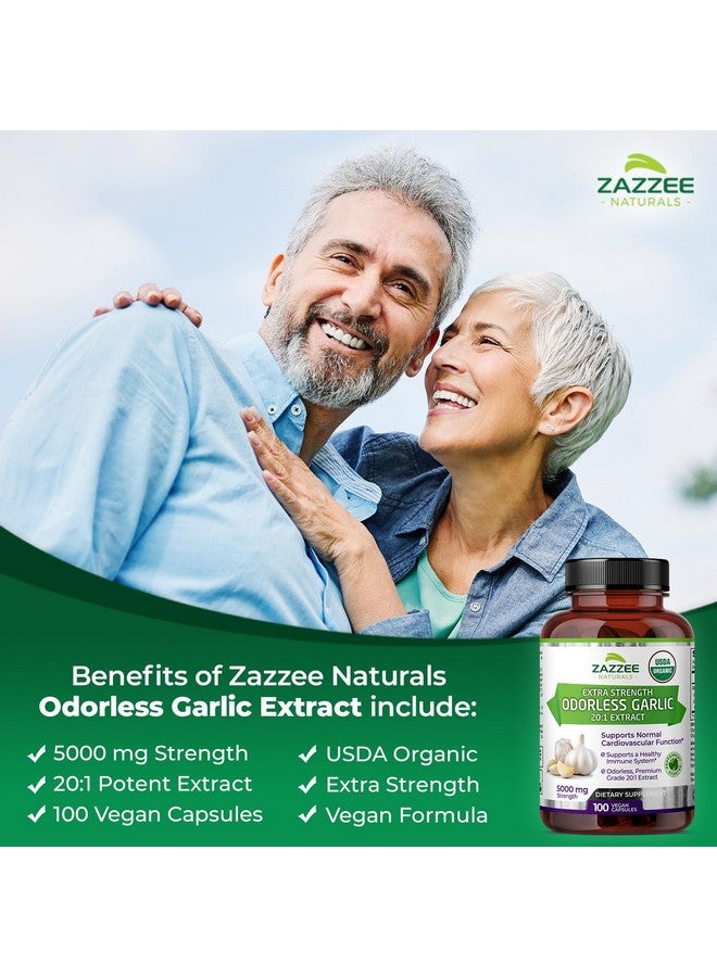 Zazzee USDA Organic Odorless Garlic 20:1 Extract, 5000 mg Strength, 100 Vegan Capsules, 3+ Month Supply, Standardized, Concentrated 20X Extract, 100% Vegetarian, All-Natural, Non-GMO, Made in The USA - Image 4