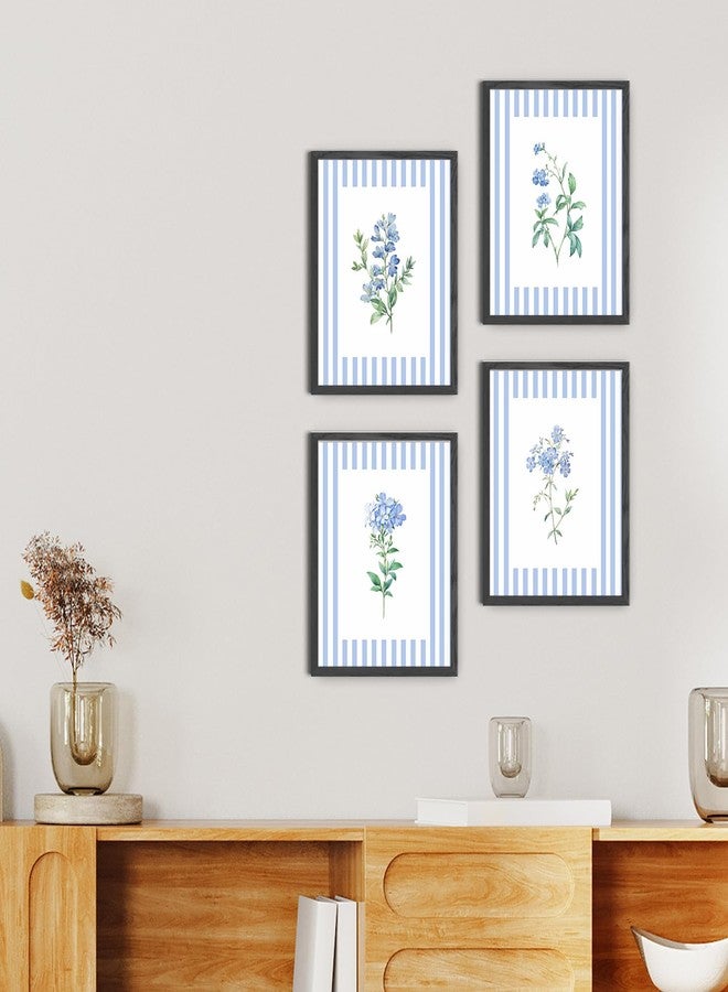 جينيو مجموعة لوحات جدارية زرقاء من جينيو، مطبوعات فنية جدارية عتيقة مخططة باللونين الأزرق والأبيض بنقوش زهور، مجموعة من 4 لوحات فنية جدارية ريفية بنقوش نباتية لغرفة النوم وغرفة المعيشة، مقاس 8×10 بوصة بدون إطار - Image 5