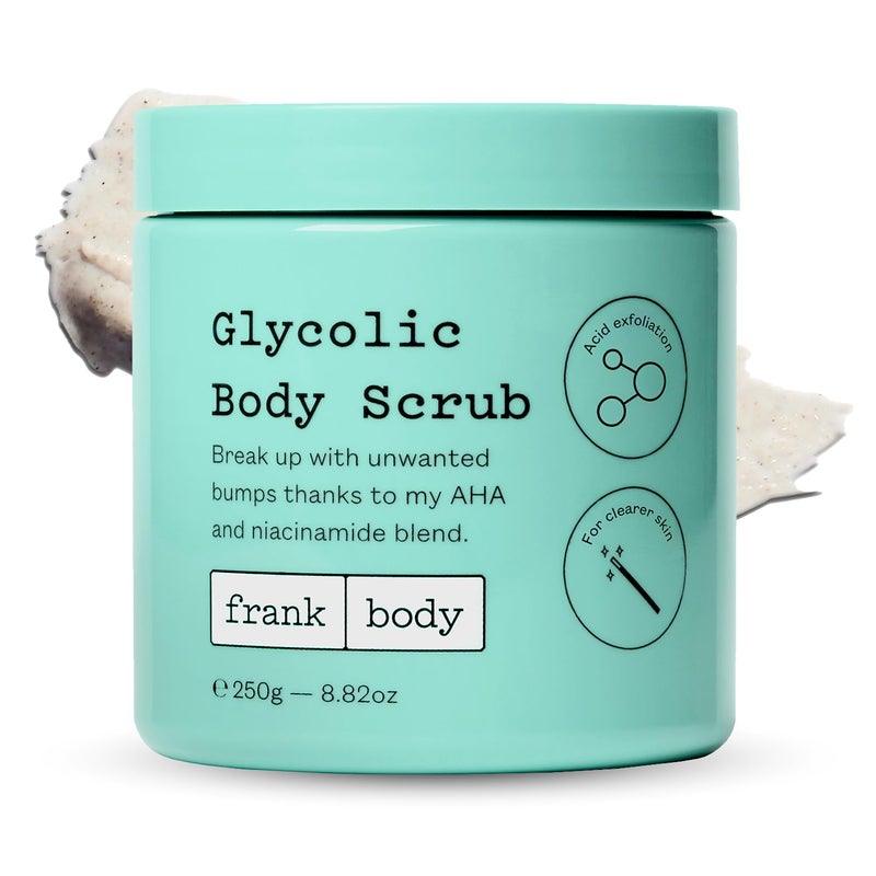 frank body Glycolic Acid Body Scrub | Fights KP & Breakouts, Spots & Tighten Pores | Reduces Acne with Niacinamide & Soothes with Witch Hazel | Glycolic Acid & Pumice | 8.82 oz | Pack of 1 - Image 1