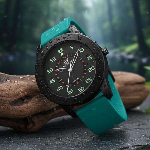 IIK COLLECTION Watches for Men Round Numerical Dial Analogue Watch with Silicon Strap Long Battery Life Stainless Steel Bracelet Black Chain with Adjustable Flexible Silicon Strap Boys Watches - Image 3