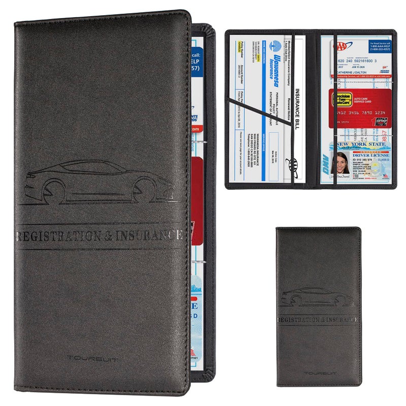 TOURSUIT Car Registration and Insurance Card Holder Vehicle License Document Glove Box Compartment Organizer Interior Car Accessories for Women Men Teens Black - Image 2