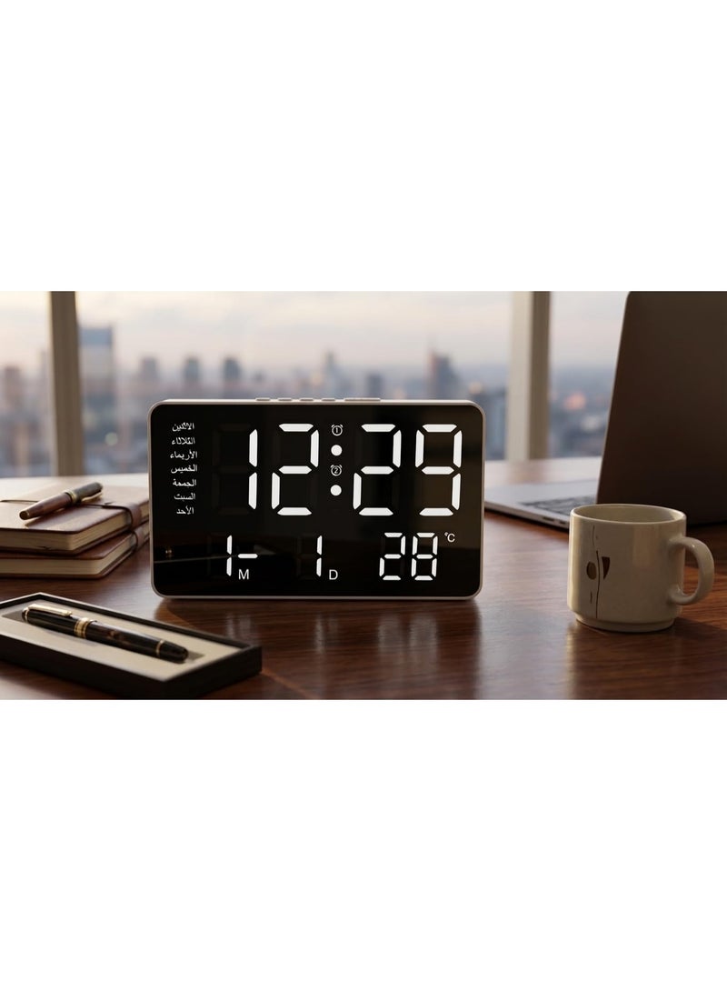 Large LED Digital Wall and Desk Clock with Luminous Digits - Displays Time, Date, and Temperature - Dual Alarm - Modern Design for Home and Office - Image 2