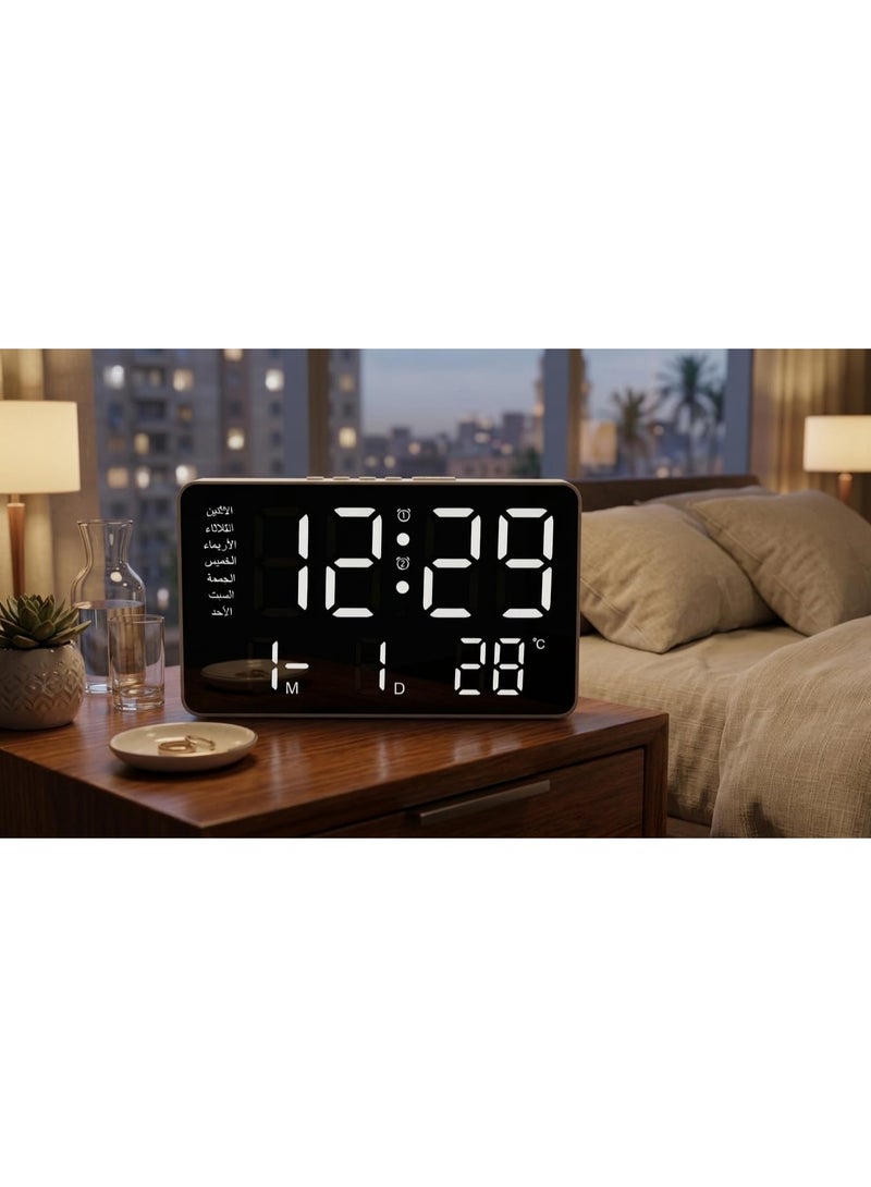 Large LED Digital Wall and Desk Clock with Luminous Digits - Displays Time, Date, and Temperature - Dual Alarm - Modern Design for Home and Office - Image 3
