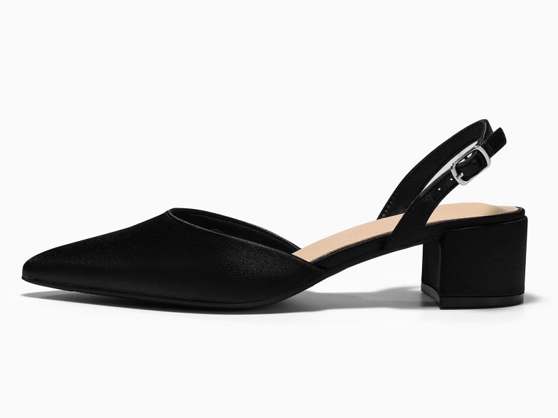 Coutgo Womens Low Chunky Heels Slingback Closed Pointed Toe Pumps Party Wedding Dress Shoes, Black, Size 7.5 - Image 4
