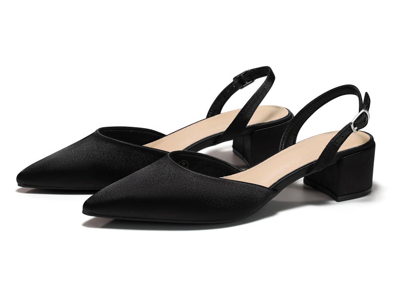 Coutgo Womens Low Chunky Heels Slingback Closed Pointed Toe Pumps Party Wedding Dress Shoes, Black, Size 7.5 - Image 5