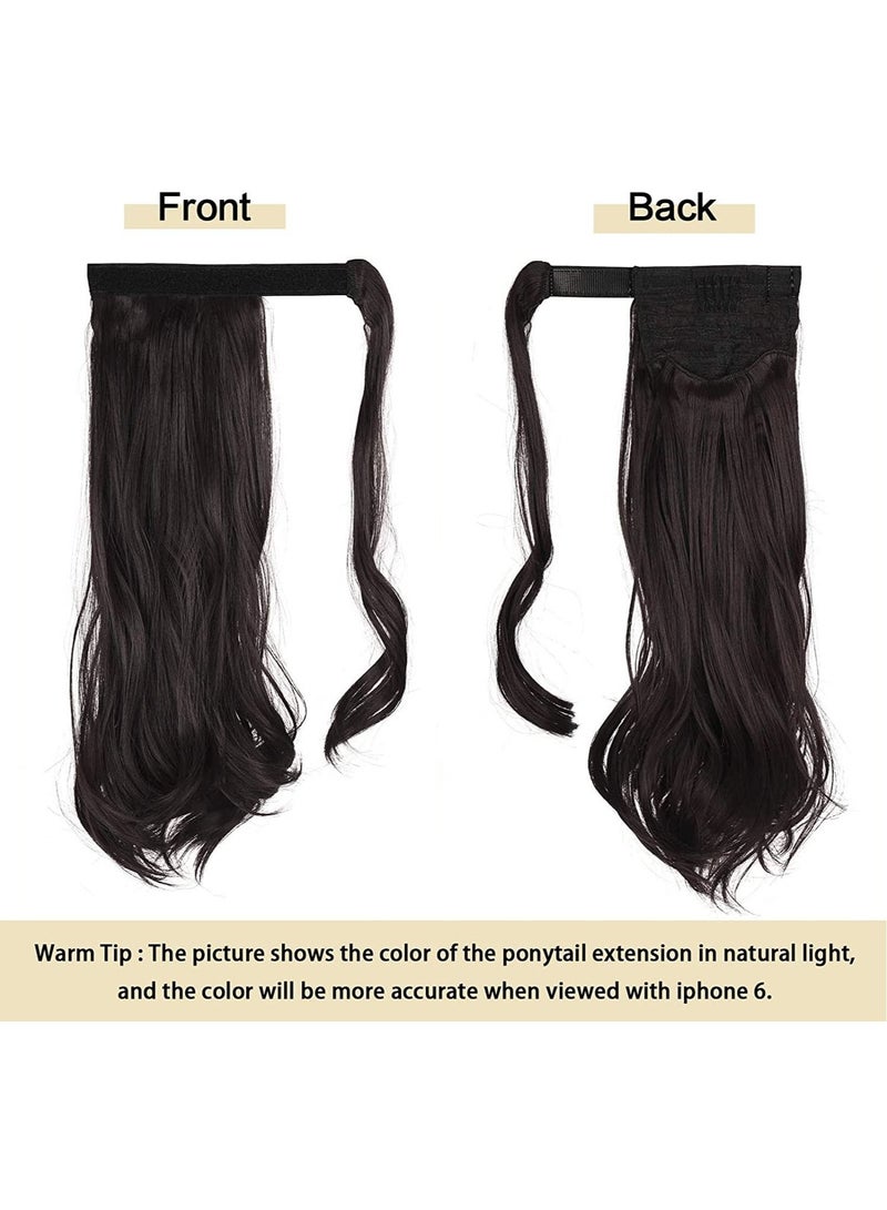 إستيل وصلة ذيل حصان مجعد 15 بوصة مقاومة للحرارة الاصطناعية الطبيعية المتموجة التفاف حول ذيل حصان وصلات شعر للنساء بني داكن مجعد - Image 2