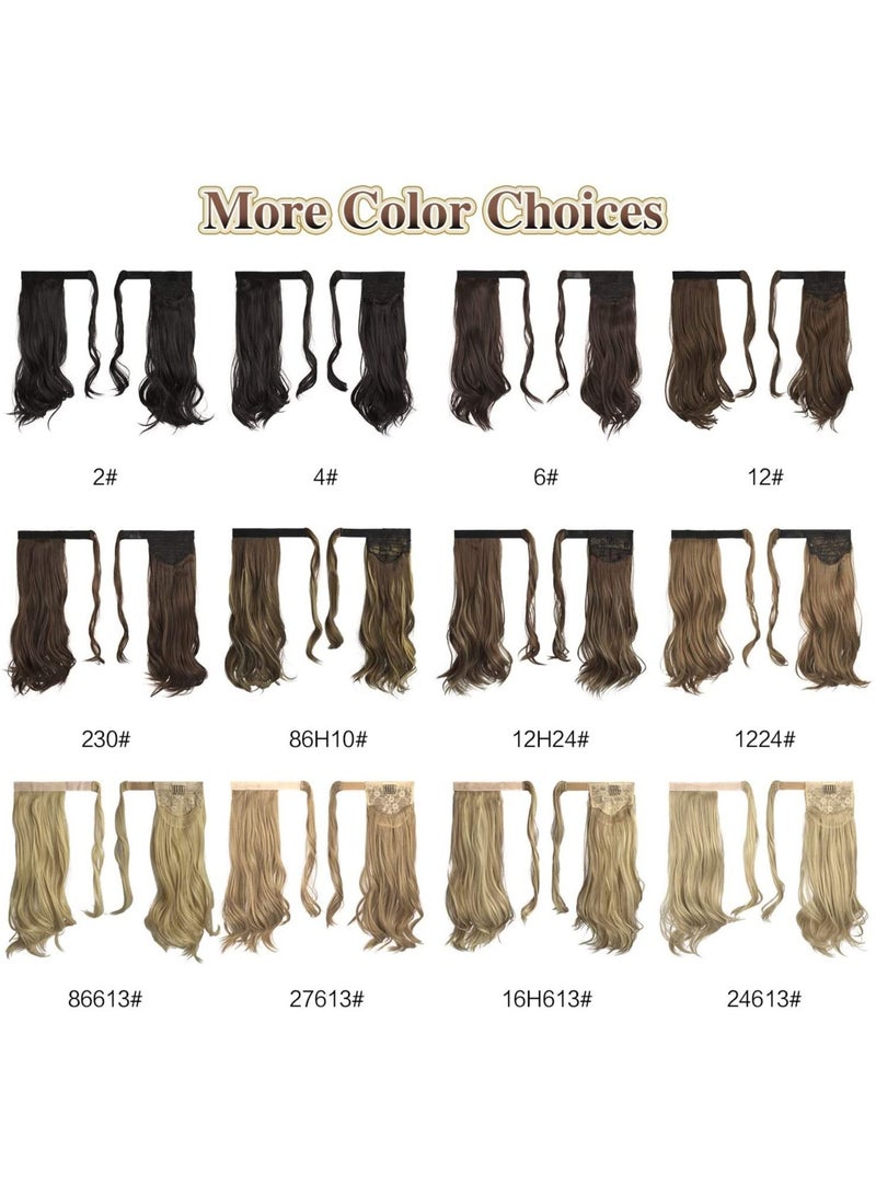 إستيل وصلة ذيل حصان مجعد 15 بوصة مقاومة للحرارة الاصطناعية الطبيعية المتموجة التفاف حول ذيل حصان وصلات شعر للنساء بني داكن مجعد - Image 4