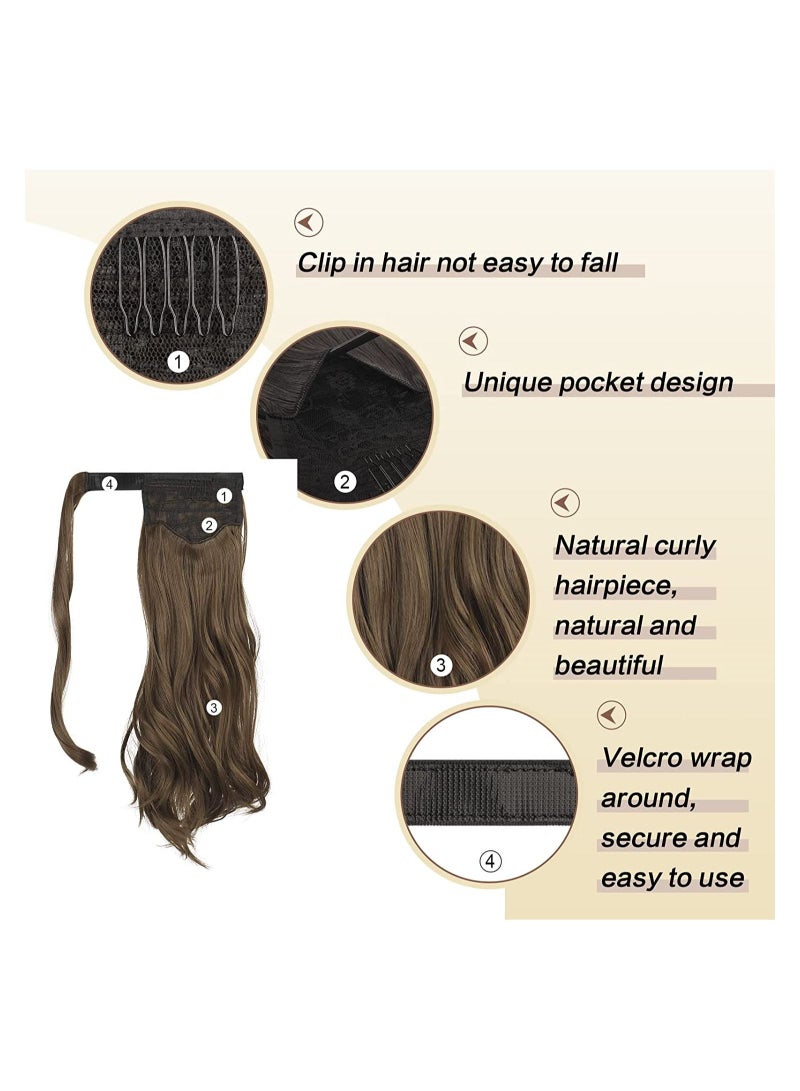 إستيل وصلة ذيل حصان مجعد 15 بوصة مقاومة للحرارة الاصطناعية الطبيعية المتموجة التفاف حول ذيل حصان وصلات شعر للنساء بني داكن مجعد - Image 5