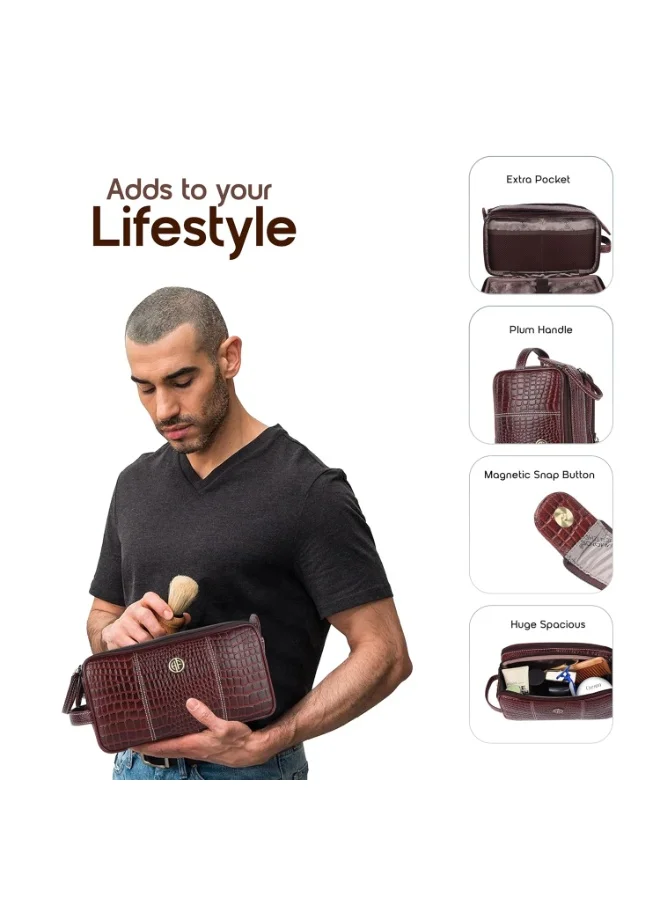 Hammonds Flycatcher  Leather Travel Organizer Pouch - Toiletry Bag for Men and Women Cosmetic Organizer Bag, Shaving Kit Bag for Men Toiletry Pouch for Men with Multiple Pockets  | Best Price UAE