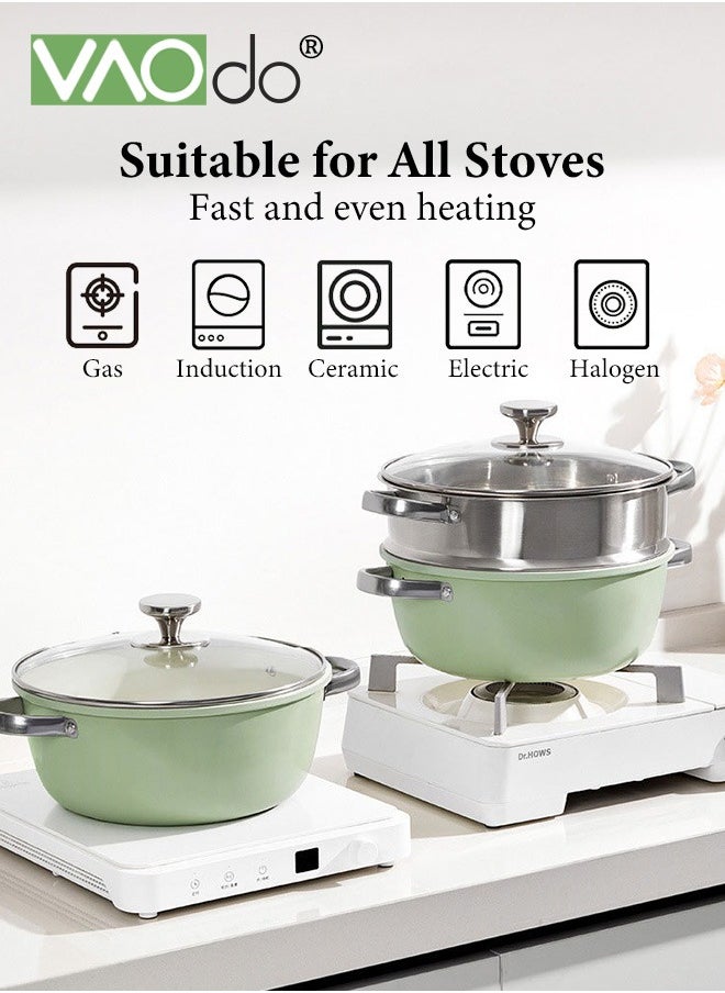 VAOdo Ceramic Stockpot with Steamer Nonstick Stock PFOA Free Soup Pot Usable on All Stoves for Braising Stews Roasting Bread Baking 26cm  - Image 4