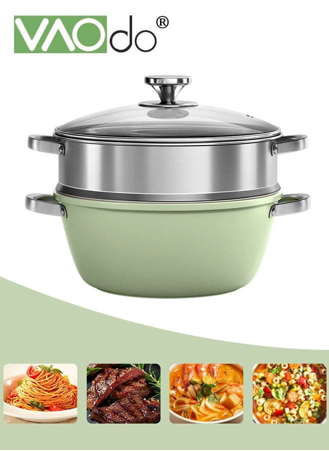 VAOdo Ceramic Stockpot with Steamer Nonstick Stock PFOA Free Soup Pot Usable on All Stoves for Braising Stews Roasting Bread Baking 26cm  - Image 1