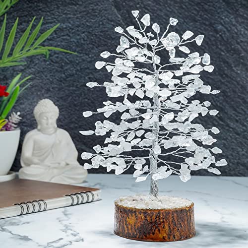 Hindcraft Clear Quartz Crystal Tree Home Decor Showpieces for Good Luck Money Crystal Tree Gift Items Office Bedroom Decor Wedding Gift, Silver Wire, 10 inch - Image 1