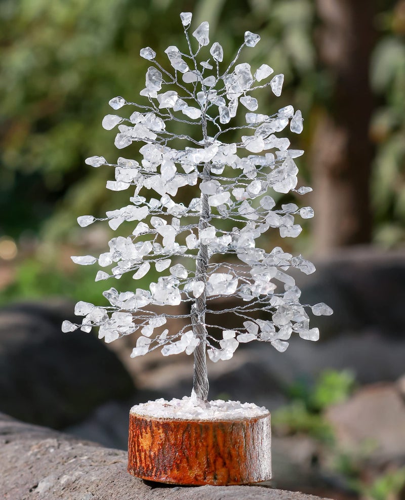 Hindcraft Clear Quartz Crystal Tree Home Decor Showpieces for Good Luck Money Crystal Tree Gift Items Office Bedroom Decor Wedding Gift, Silver Wire, 10 inch - Image 2