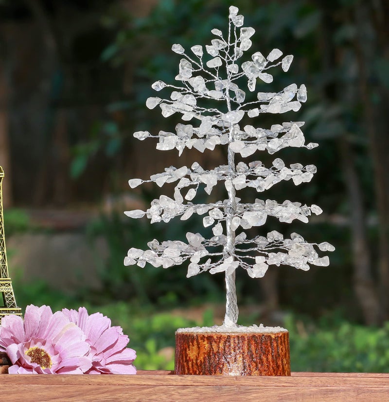 Hindcraft Clear Quartz Crystal Tree Home Decor Showpieces for Good Luck Money Crystal Tree Gift Items Office Bedroom Decor Wedding Gift, Silver Wire, 10 inch - Image 3