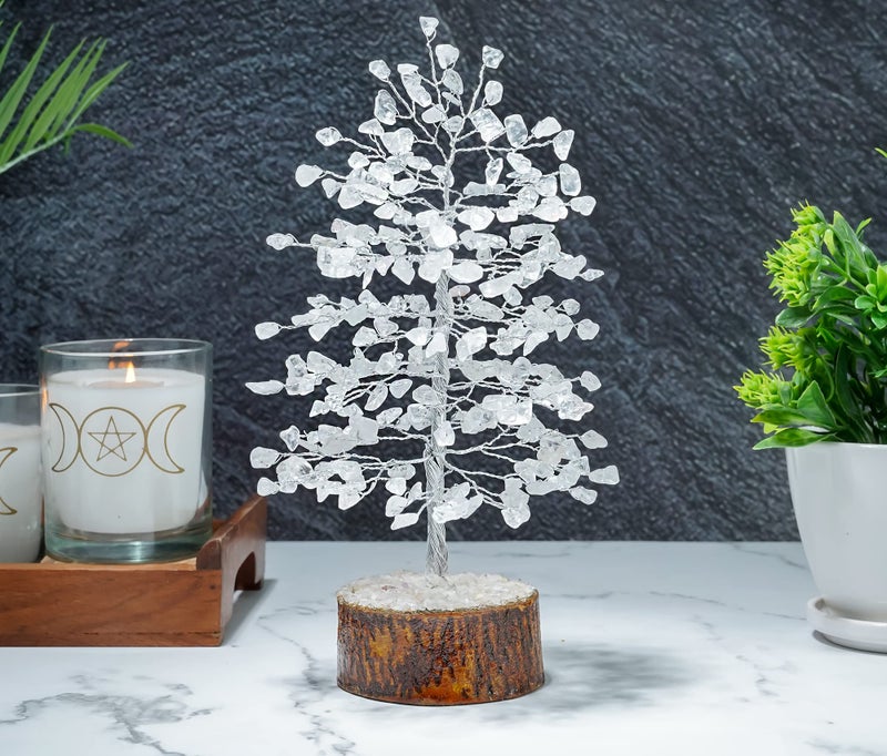 Hindcraft Clear Quartz Crystal Tree Home Decor Showpieces for Good Luck Money Crystal Tree Gift Items Office Bedroom Decor Wedding Gift, Silver Wire, 10 inch - Image 4
