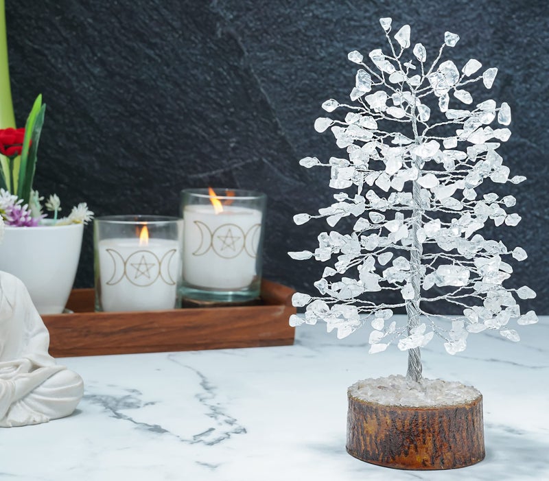 Hindcraft Clear Quartz Crystal Tree Home Decor Showpieces for Good Luck Money Crystal Tree Gift Items Office Bedroom Decor Wedding Gift, Silver Wire, 10 inch - Image 5