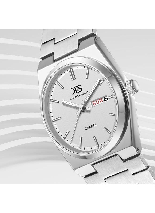 KENNETH SCOTT Men's Analog Display Watch With Silver Stainless Steel Strap - K24011-SBSW  - Image 3