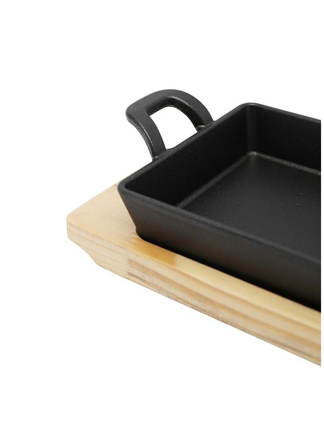 20 cm *12.5 cm Rectangular Cast Iron Skillet With Side Handles And Wooden Base | Roasting Pan For Cooking And Grilling Oven Safe Cast Iron - Image 4