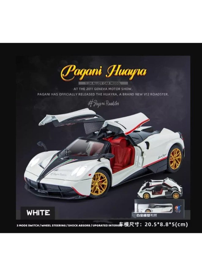CHE ZHI 1:24 Pagani Huayra Dinastia Alloy Diecast Metal Car Model – Pull Back Vehicle with Light & Sound (White)  - Image 3