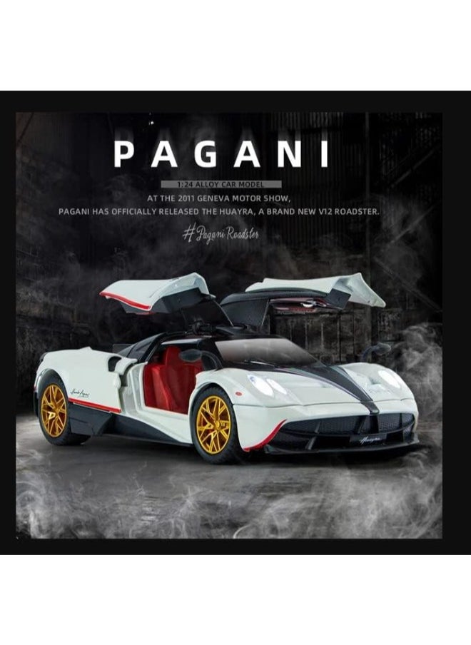 CHE ZHI 1:24 Pagani Huayra Dinastia Alloy Diecast Metal Car Model – Pull Back Vehicle with Light & Sound (White)  - Image 2