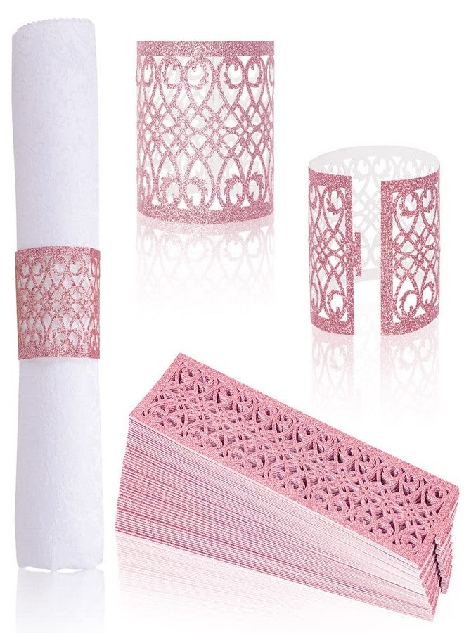 NPKRRSK 100 Pcs Napkin Rings Sparkling Paper Napkin Holder Disposable Napkin Bands Napkin Holder for Wedding Party Dinner Table Decor（Pink） - Image 1