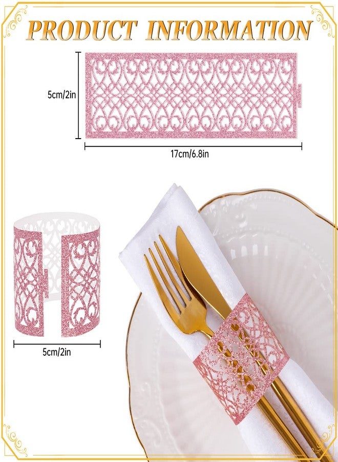 NPKRRSK 100 Pcs Napkin Rings Sparkling Paper Napkin Holder Disposable Napkin Bands Napkin Holder for Wedding Party Dinner Table Decor（Pink） - Image 2