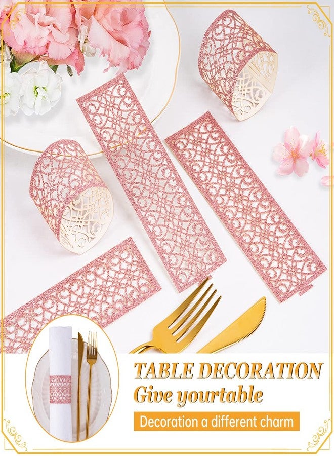 NPKRRSK 100 Pcs Napkin Rings Sparkling Paper Napkin Holder Disposable Napkin Bands Napkin Holder for Wedding Party Dinner Table Decor（Pink） - Image 3