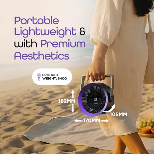 Dylect® Briza Storm Rechargeable Fan | 4000mAh Battery | TruSilent BLDC Motor | 6-Speed | 11h Runtime | Touch LED Display | Type-C | Turbo Airflow | Portable Fan | Home & Beyond | Orchid Bloom - Image 2