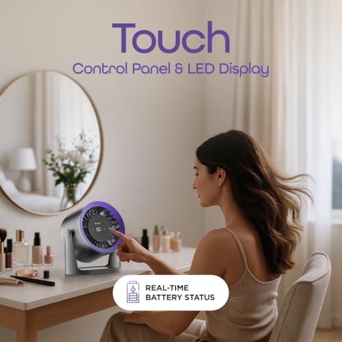 Dylect® Briza Storm Rechargeable Fan | 4000mAh Battery | TruSilent BLDC Motor | 6-Speed | 11h Runtime | Touch LED Display | Type-C | Turbo Airflow | Portable Fan | Home & Beyond | Orchid Bloom - Image 4