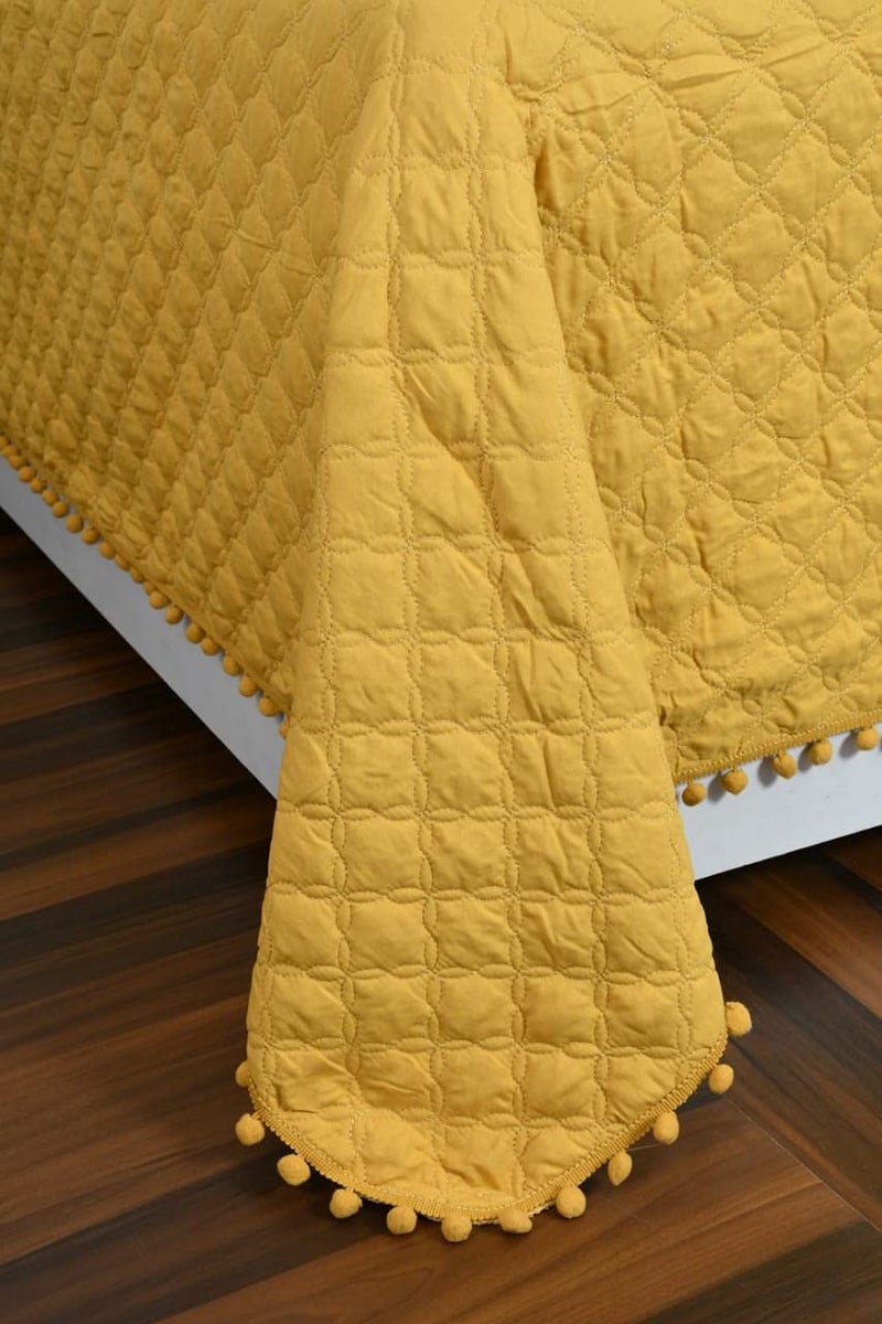 MORADO Luxury Ultrasonic Glace Cotton Solid Bubble lace Lightweight All Season Bedspreads/Bed Cover with 2 King Size Pillow Covers - (90x100 Inches, Yellow Bright) - Image 4