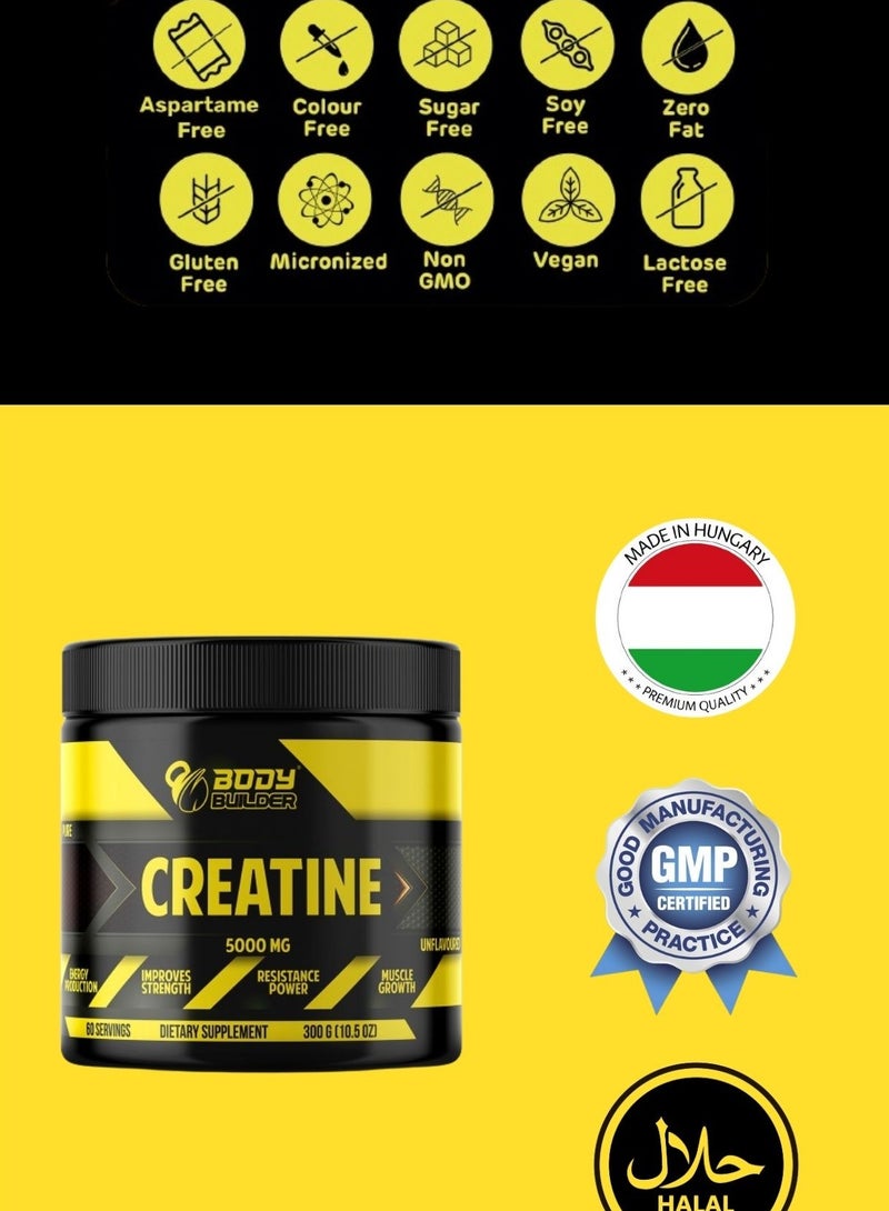 Body Builder Creatine Monohydrate 5000mg, Enhance Muscle Power and Strength, Suitable for vegan, Unflavoured, 60 Servings 300 gm - Image 4