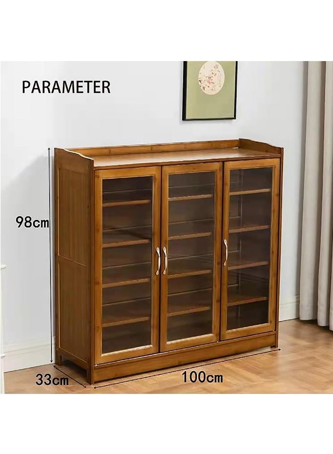 JCB CHIC Shoe Cabinet,Large Shoe Storage Organizer Bench,Bamboo Shoe Cabinet with Doors and Shelves,6-Tier Bamboo Shoe Rack for Entryway Hallway - Image 2