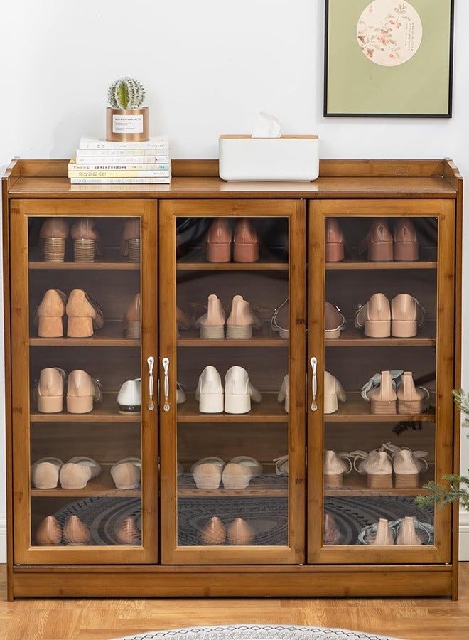 JCB CHIC Shoe Cabinet,Large Shoe Storage Organizer Bench,Bamboo Shoe Cabinet with Doors and Shelves,6-Tier Bamboo Shoe Rack for Entryway Hallway - Image 1