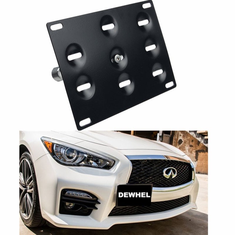 Dewhel JDM Front Bumper Tow Hook License Plate Mount Bracket Holder Tow Hole Adapter Bolt On for 1416 Infiniti Q50 Sedan