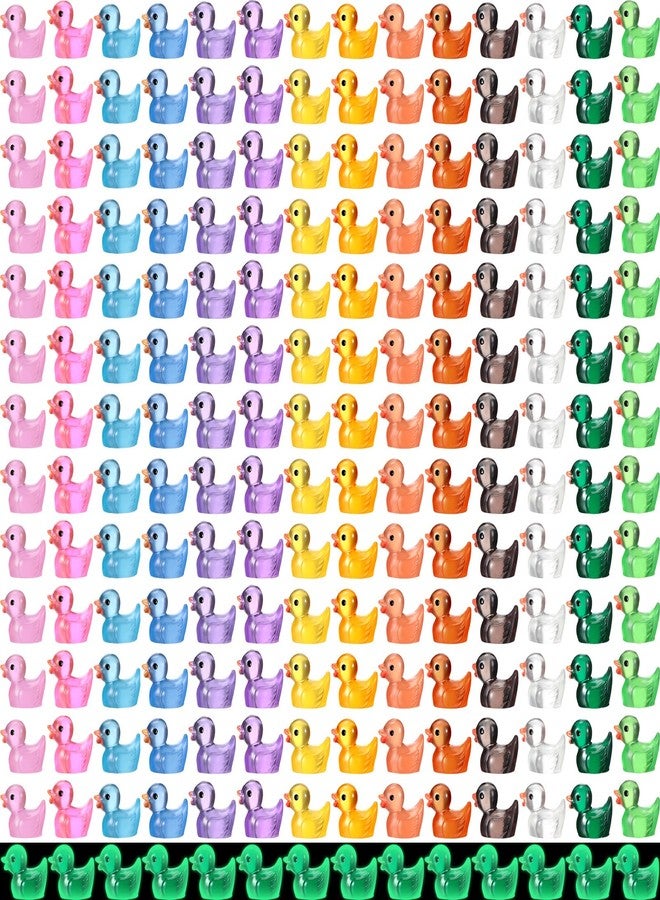 Junkin 700 Pcs Mini Resin Duck Glowing in The Dark Little Tiny Ducks Miniature Figures Dollhouse Ornament Potted Plants Cake Decoration DIY Craft Charms for Party Toys Favors 14 Colors - Image 1