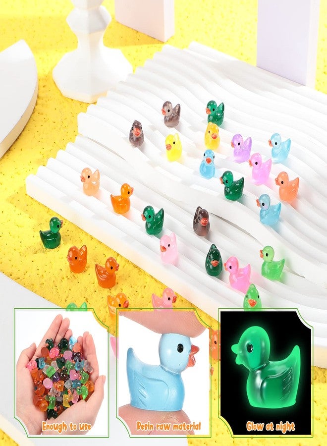 Junkin 700 Pcs Mini Resin Duck Glowing in The Dark Little Tiny Ducks Miniature Figures Dollhouse Ornament Potted Plants Cake Decoration DIY Craft Charms for Party Toys Favors 14 Colors - Image 2