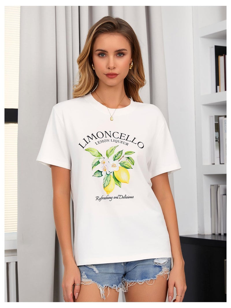 SweatyRocks Women's Lemon Shirts Letter Fruit Printed Graphic Tees Short Sleeve Casual T-Shirt White Small - Image 4
