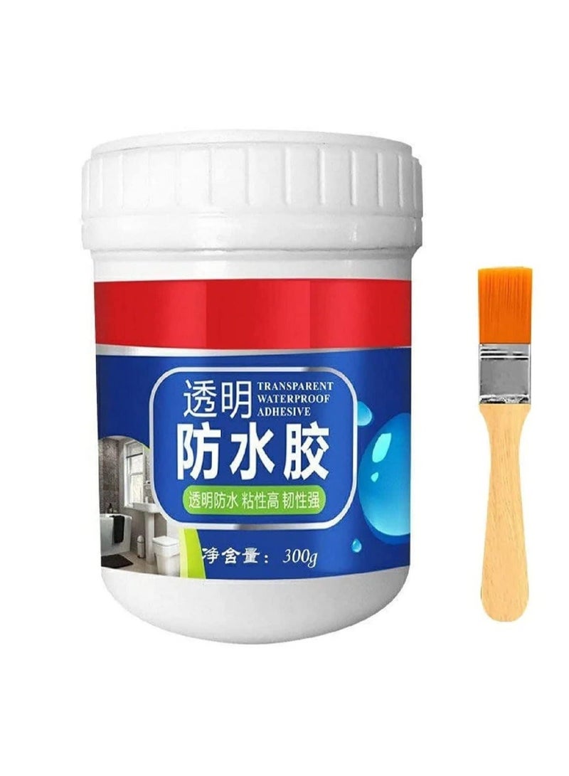 Waterproof Glue, Insulating Sealant, Transparent Adhesive for Leak Repair, for Waterproofing Ceilings, Walls and Bathrooms, with a Strong Adhesive Rubber Layer that Provides Permanent Protection and Perfect Crack Repair (300ml Glue + Brush) - Image 1