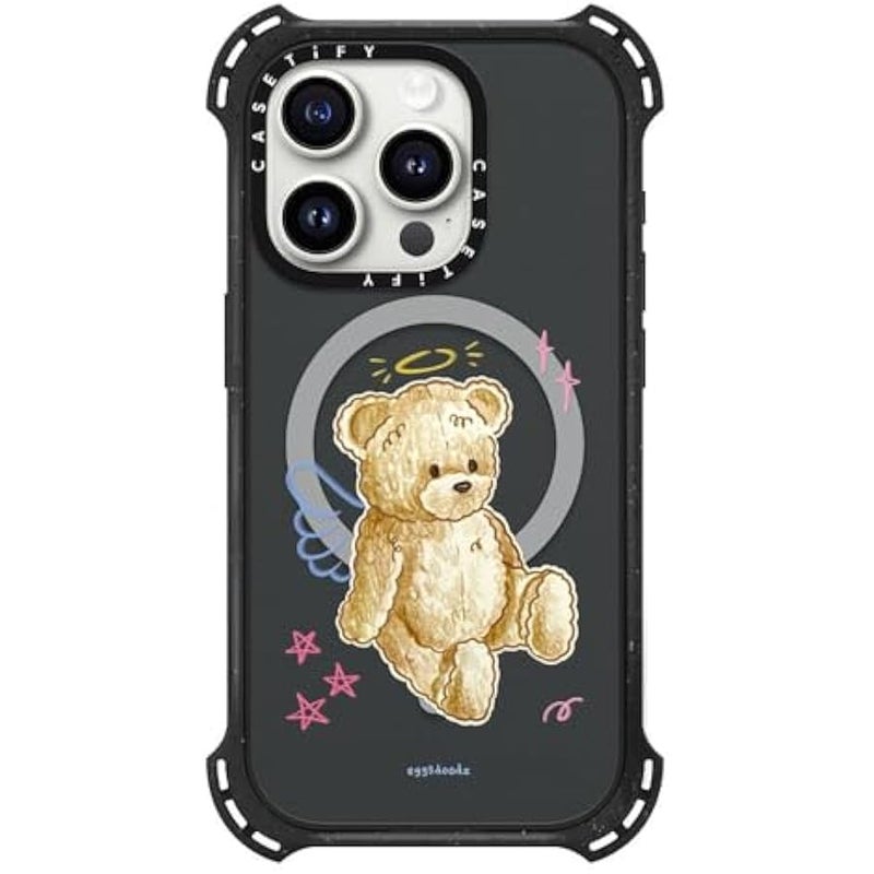 Casetify Bounce iPhone 15 Pro Case 【6X Military Grade Drop Tested / 21.3ft Drop Protection/Compatible with Magsafe】 - Angel Teddy Bear - Triple Black - Image 3