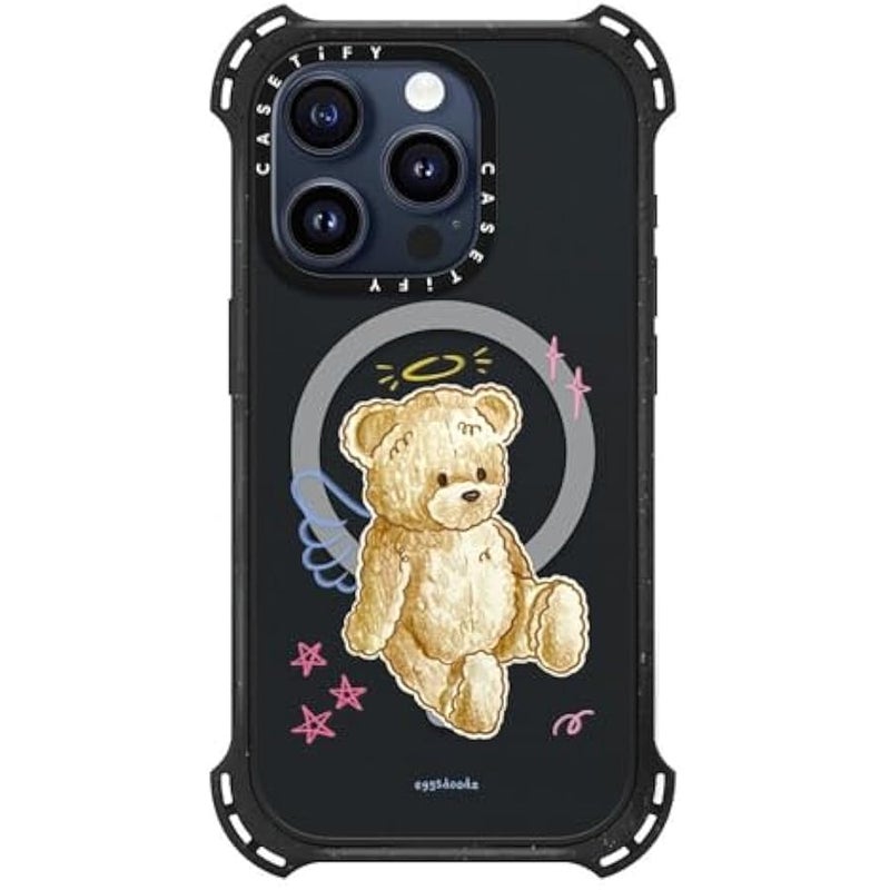 Casetify Bounce iPhone 15 Pro Case 【6X Military Grade Drop Tested / 21.3ft Drop Protection/Compatible with Magsafe】 - Angel Teddy Bear - Triple Black - Image 2