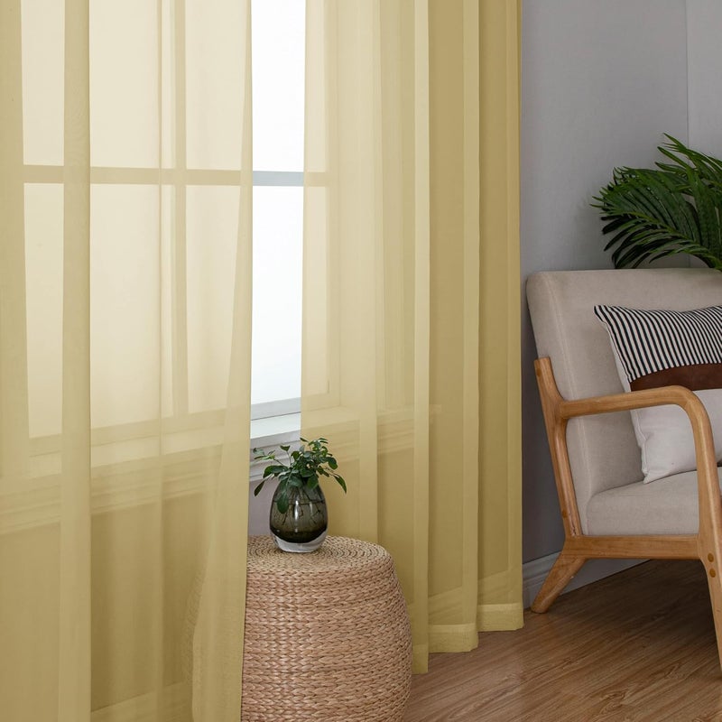 SimpleBrand Gold Short Sheer Curtains 45 Inch Length for Small Windows, Rod Pocket 2 Panels Set Solid Voile Drapes Window Sheer Curtains for Bedroom Bathroom Kids Room Kitchen, 42x45 Inch, 2pcs - Image 5