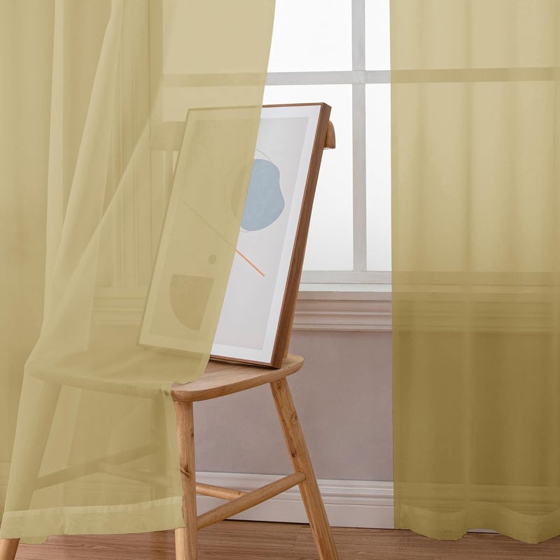 SimpleBrand Gold Short Sheer Curtains 45 Inch Length for Small Windows, Rod Pocket 2 Panels Set Solid Voile Drapes Window Sheer Curtains for Bedroom Bathroom Kids Room Kitchen, 42x45 Inch, 2pcs - Image 4