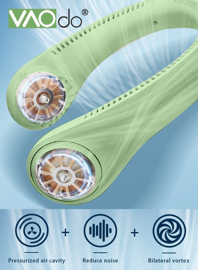 فاو دو مروحة رقبة اليدين الحرة ، مروحة محمولة قابلة لإعادة الشحن USB ، تصميم سماعات السيليكون الصامتة القابلة للارتداء 12 ساعة عمر البطارية الأخضر - Image 5