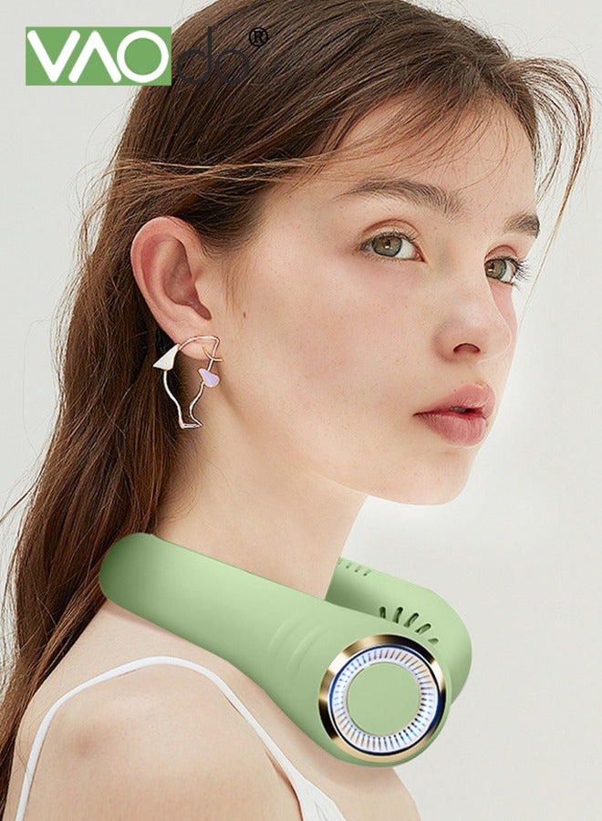 فاو دو مروحة رقبة اليدين الحرة ، مروحة محمولة قابلة لإعادة الشحن USB ، تصميم سماعات السيليكون الصامتة القابلة للارتداء 12 ساعة عمر البطارية الأخضر - Image 1