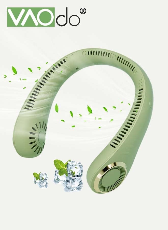 فاو دو مروحة رقبة اليدين الحرة ، مروحة محمولة قابلة لإعادة الشحن USB ، تصميم سماعات السيليكون الصامتة القابلة للارتداء 12 ساعة عمر البطارية الأخضر - Image 2