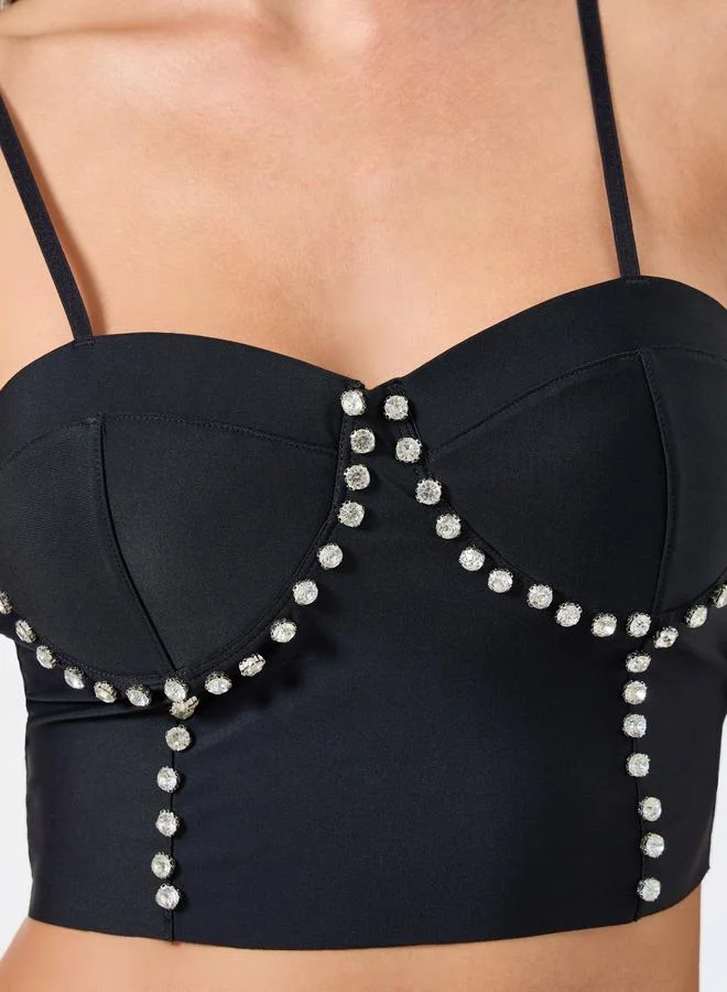 Take Two Solid Decor Rhinestone Detail Wired Bra