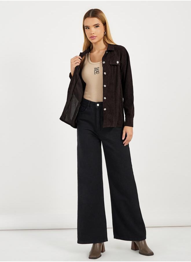 Relaxed Fit Corduroy Shirt with Metal Button
