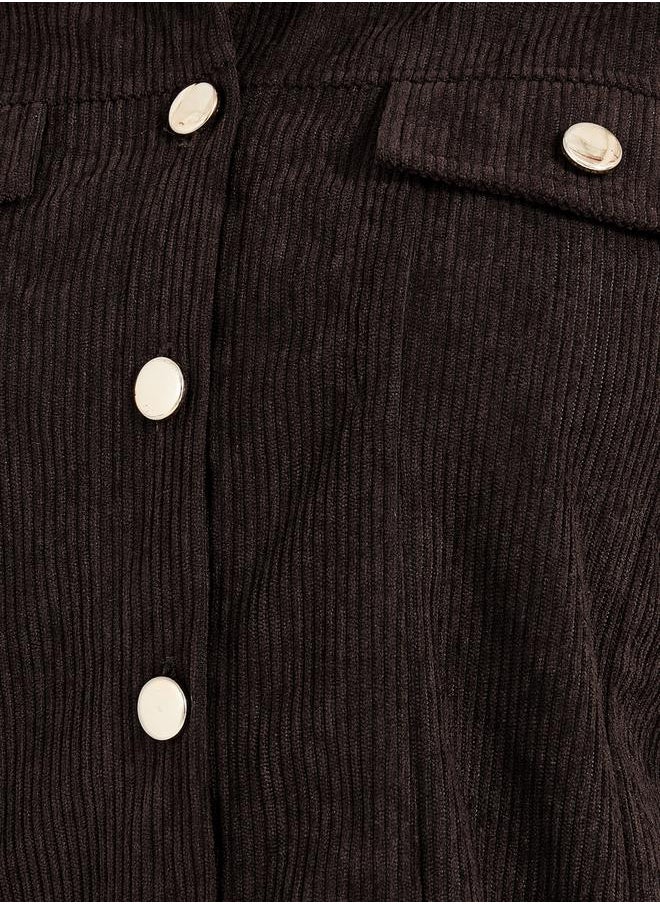 Relaxed Fit Corduroy Shirt with Metal Button