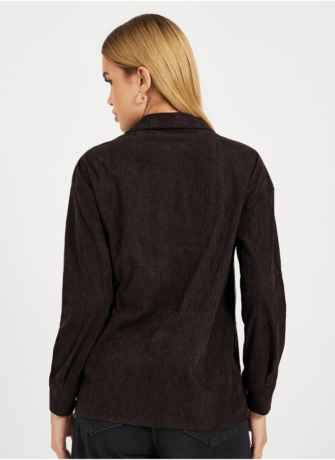 Relaxed Fit Corduroy Shirt with Metal Button