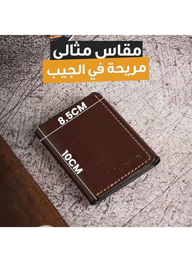 موتيفيا محفظة رجالي جلد طبيعي ثلاث طبقات محفظة جلد رجالي محفظة بطاقات ونقود رجالي مع 8 جيوب داخلية وجيب واسعة للنقود من Motevia - Image 5